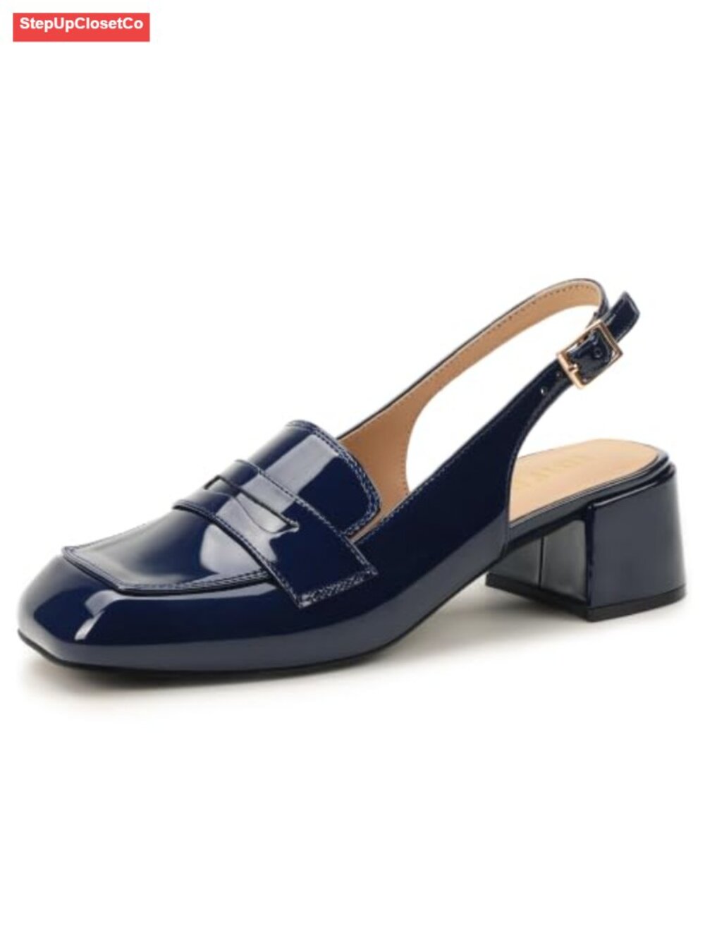 Women's Low Block Heeled Penny Loafers Slingback Pumps